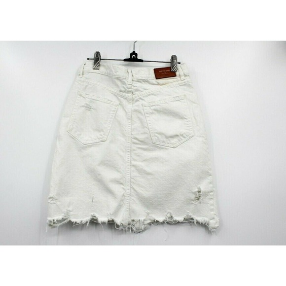 Zara Women's Off White Denim Raw Cut Off Edges Distressed Mini Skirt Size Small - Picture 8 of 8